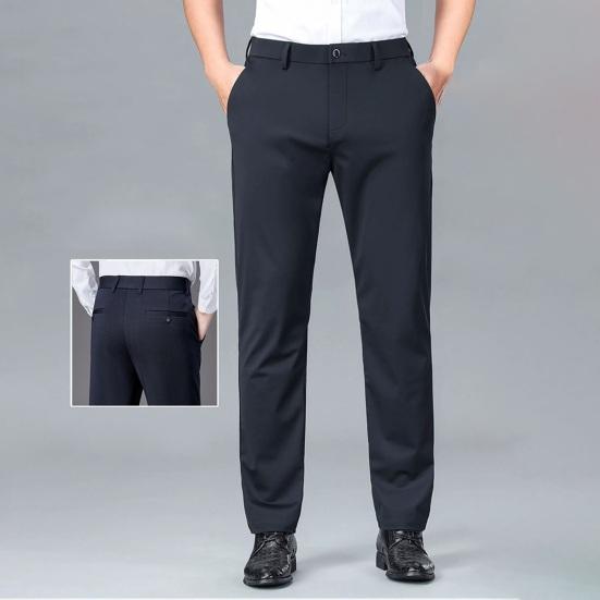 Мужские эластичные брюки для костюма, тонкие прямые брюки, не мнется, не глажка, деловые брюки для офиса, официальной одежды, свидания