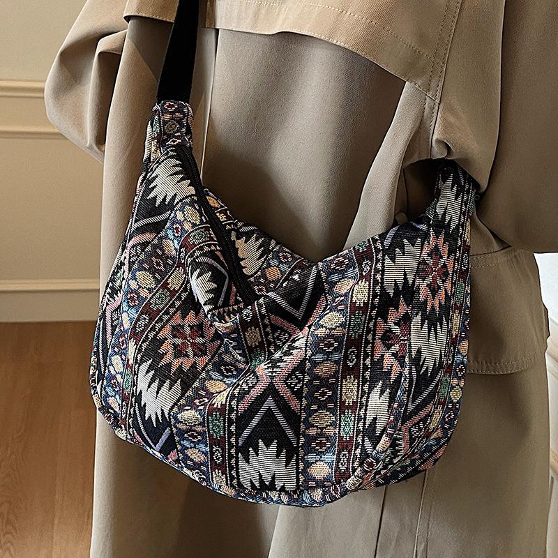 Большая вместительная сумка в этническом стиле для женщин, новая модная сумка через плечо для женщин Ins Niche, женская сумка через плечо
