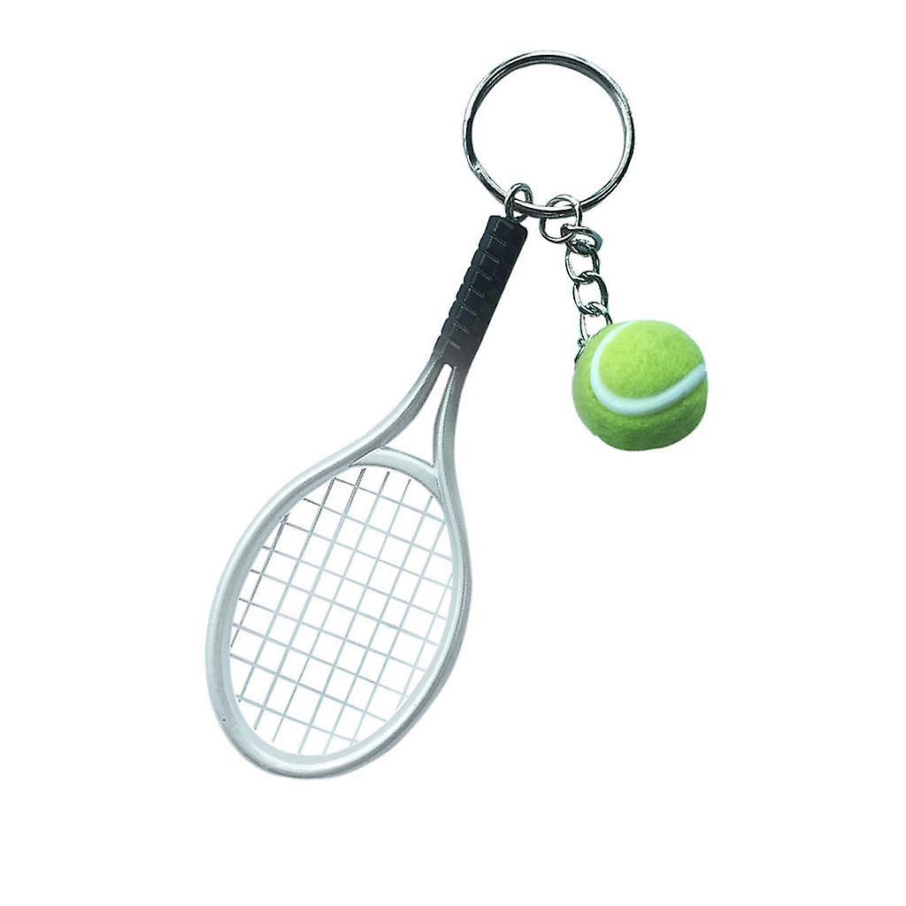 Tennis Racket Ball Lovely Alloy Pendant Key Chain Hanging Ornament Silver