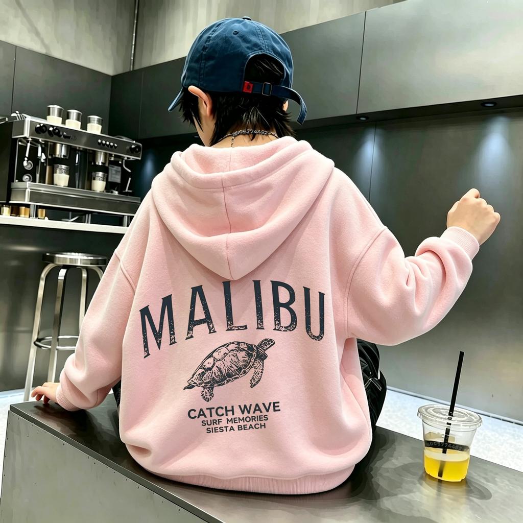 American Retro Turtle Letter Kids Hooded Sweatshirt - Fall/Winter - Boys/Girls Casual Pullover Sweatshirt Top