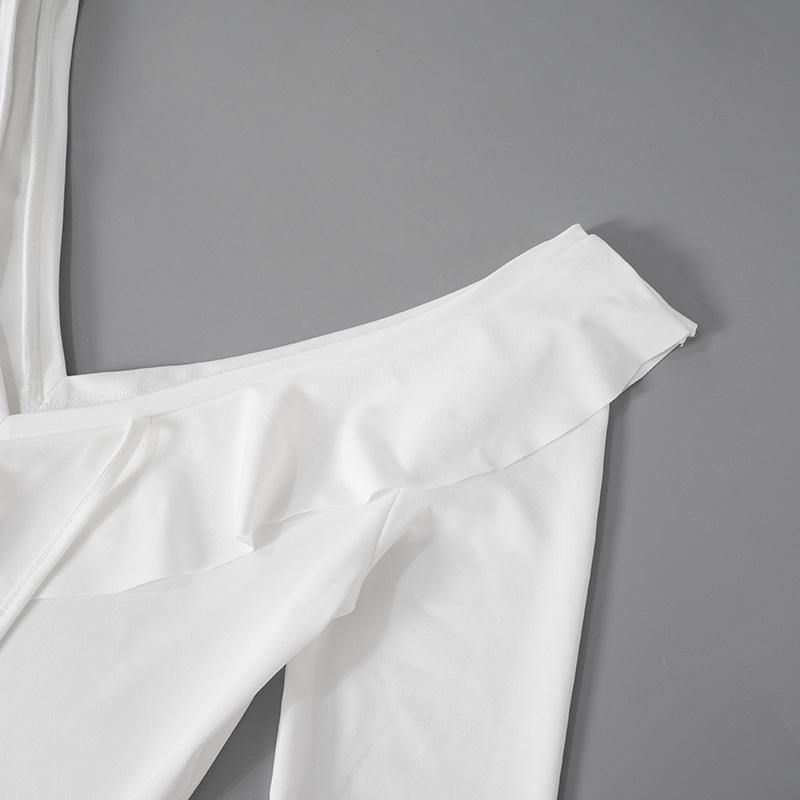 Женское платье с длинным рукавом и оборками, летнее облегающее мини-платье с высокой талией и V-образным вырезом, модное белое платье с открытой спиной и шнуровкой, одежда для отпуска