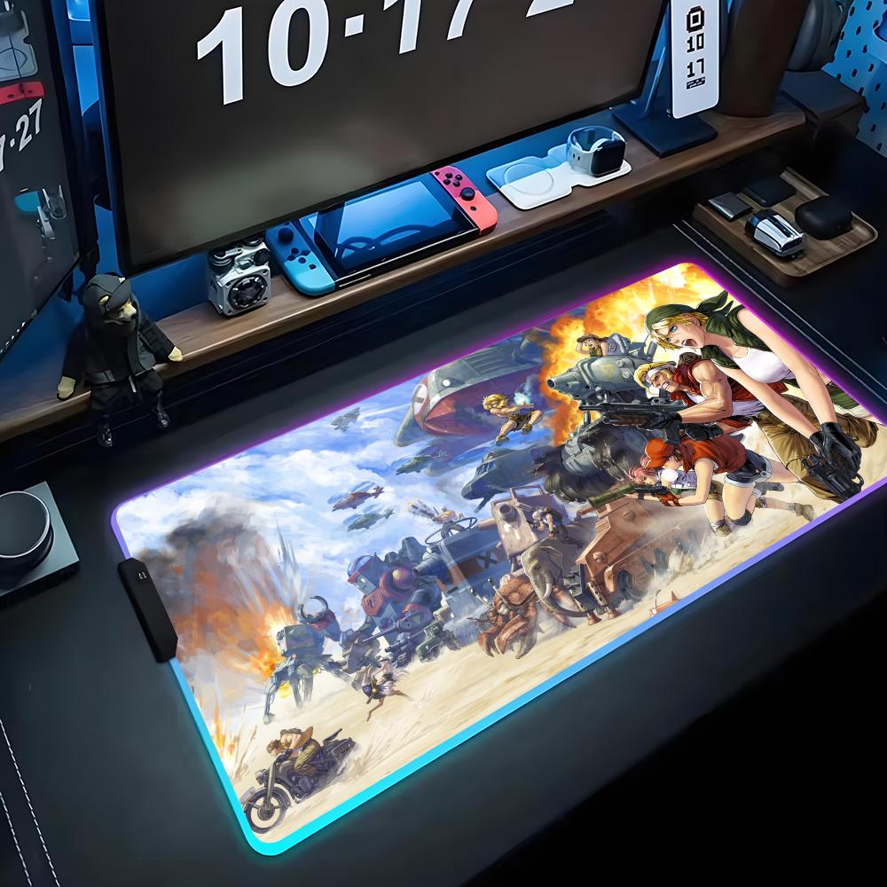 Metal Slug Игровой коврик для мыши RGB Большой светодиодный коврик Настольный коврик для ПК Светящийся коврик для мыши Большие коврики для клавиатуры Настольный ковер с подсветкой