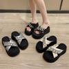 Rhinestone One-word Slippers Women Wear In Summer, New Small People Increase Height, Thick-soled Fashion, Beach Cool Slippers Women