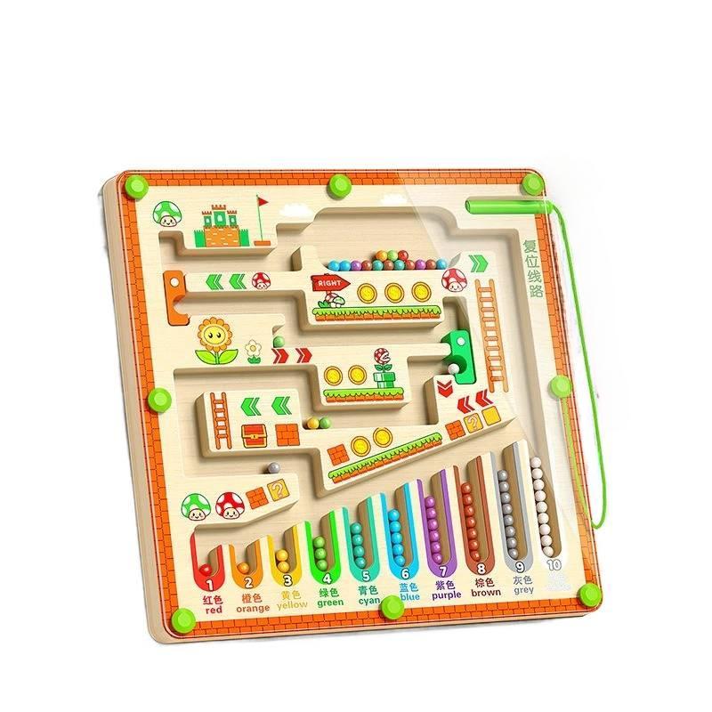 Монтессори Магнитный Цвет Число Грибной Дом Лабиринт Деревянные Игрушки Для Малышей Игрушки Детский Лабиринт Прогулка Шариком Наборы Для Раннего Обучения