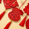 Year of the Horse Spring Festival Wooden Plant Tag with Green Plant and Fu Tassel Pendant