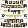 New Year'S Theme Party Decoration Glitter Star Latte Banner Black Gold Letters Hot Gold Latte Banner