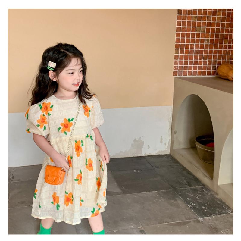 Новое летнее платье принцессы для девочек, дышащее платье с короткими рукавами, женская милая детская одежда с цветочным принтом, одежда для маленьких детей