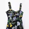 European American Women Fashion Summer Floral Print Spaghetti Straps Midi Dress