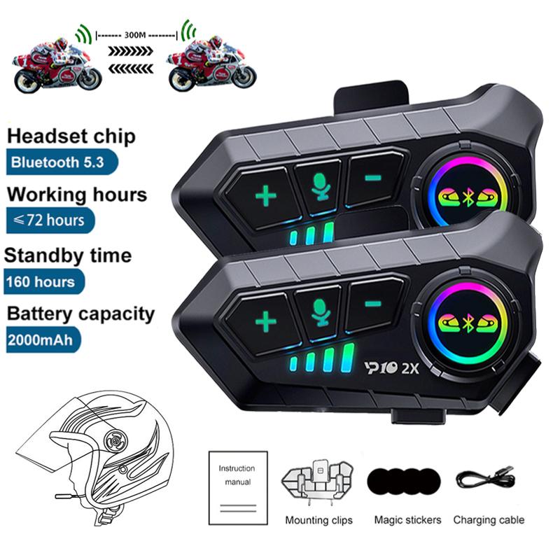 YP10 Motorcycle Helmet Intercom Bluetooth 5.3 Headset 300M Intercomunicador Riding Communication Wireless Interphone Waterproof Music Player Earphone