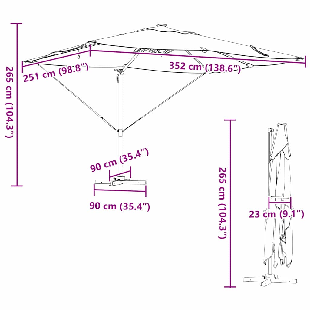 Cantilever Sun Umbrella Taupe 352 x 251 x 265 cm Polyester and Aluminum