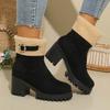 Autumn and Winter New Foreign Trade European and American Low Boots Velvet Warm Large Size Thick Heel Martin Boots Cotton