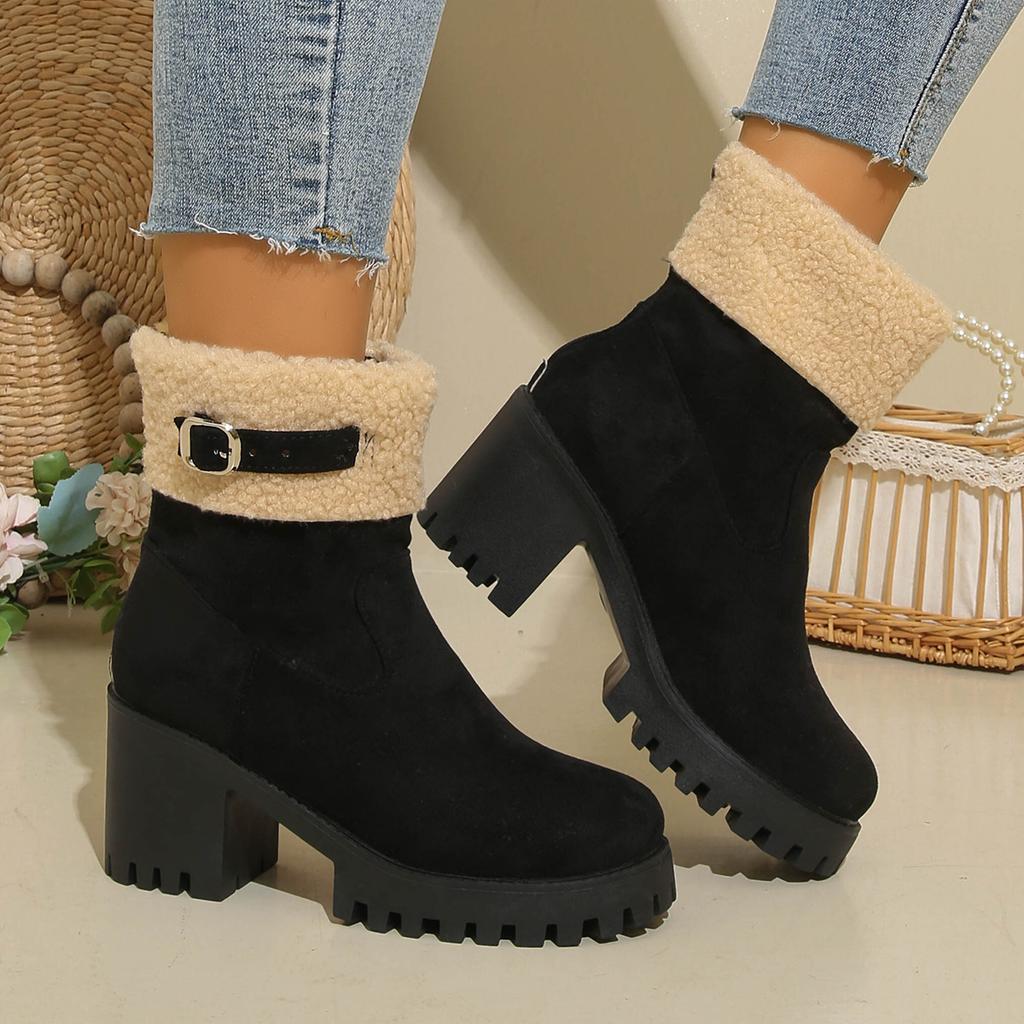 Autumn and Winter New Foreign Trade European and American Low Boots Velvet Warm Large Size Thick Heel Martin Boots Cotton