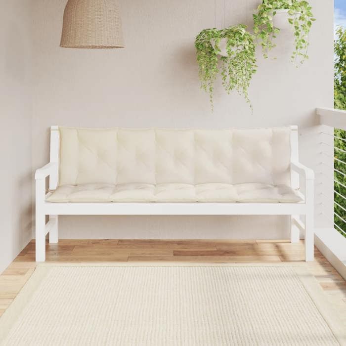 VidaXL Lot de 2 Coussins de Banc de Jardin, Revêtement de Banc avec Jeux de Cordes, Coussin d'Extérieur Imperméable, Blanc 361718