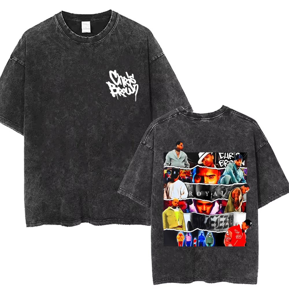 retro Washed Chris Brown Breezy Bowl XX Tour Graphic T Shirts Men Hip Hop Fashion Casual Tshirts Unisex Summer Cotton tees