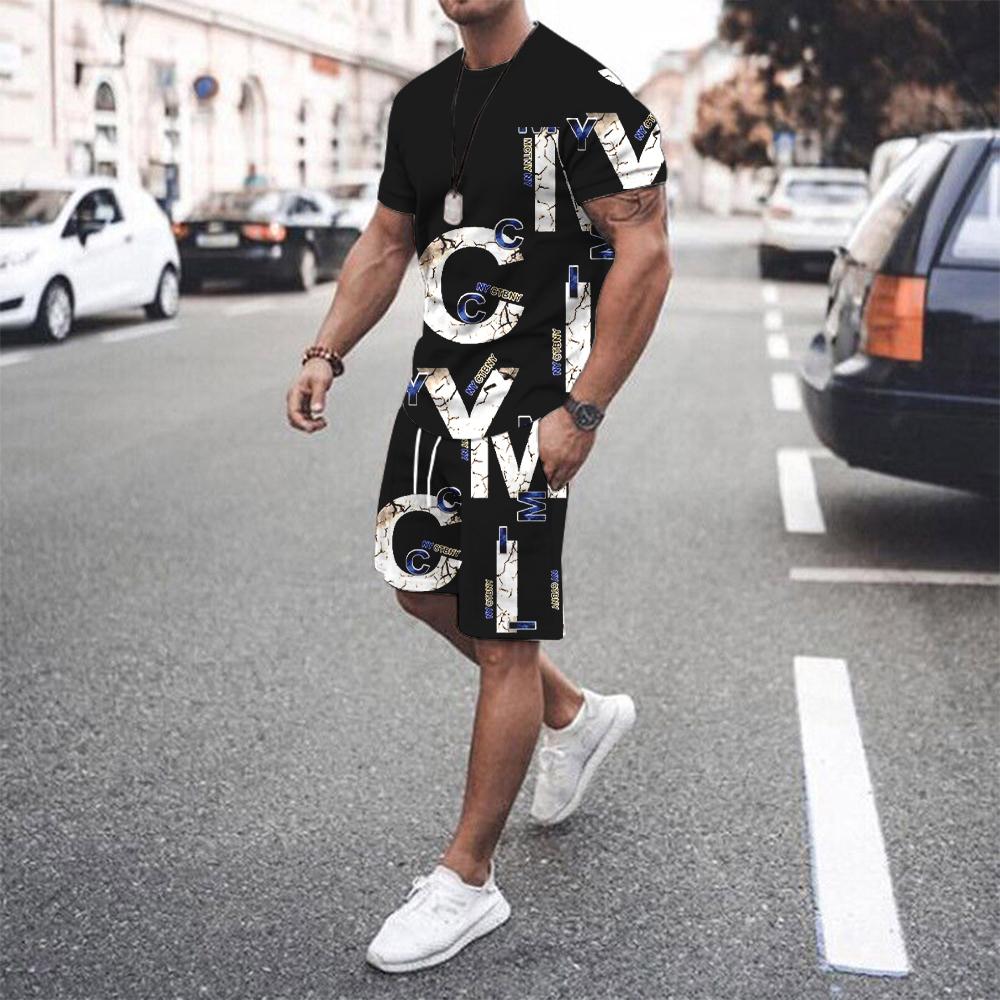 2025 Повседневная мода Красивый мужской комплект футболка шорты Летние дышащие удобные мягкие мужские свободные шорты одежда большого размера