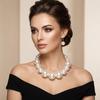 3 pcs/set Simulated Pearl Necklace Earrings Set Exaggerated Chunky Beads Necklace  Gifting