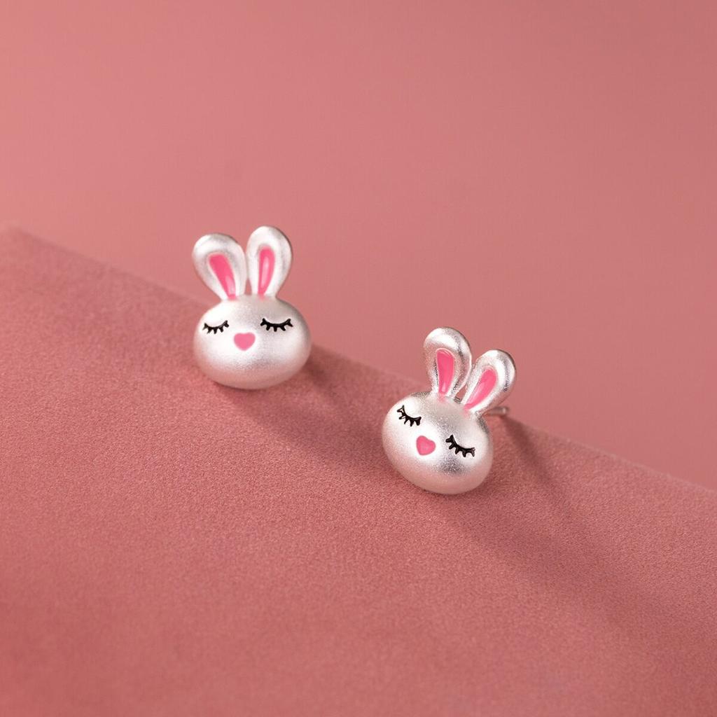 New Fashion Cartoon Pink Dropper Rabbit 925 Sterling Silver Sweet And Cute zodiac Animal Earrings E160