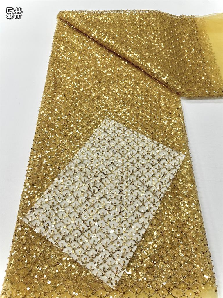 Небесно-голубое африканское кружево с пайетками 2025 Высококачественное кружево Вышивка Нигерийская сетка Ткань с бусинами Французское для свадебного платья