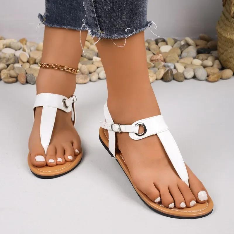 2024 Новые модные универсальные женские сандалии с открытым носком, однотонная верхняя одежда, повседневная пляжная женская обувь с большим пальцем, летняя обувь Zapatos