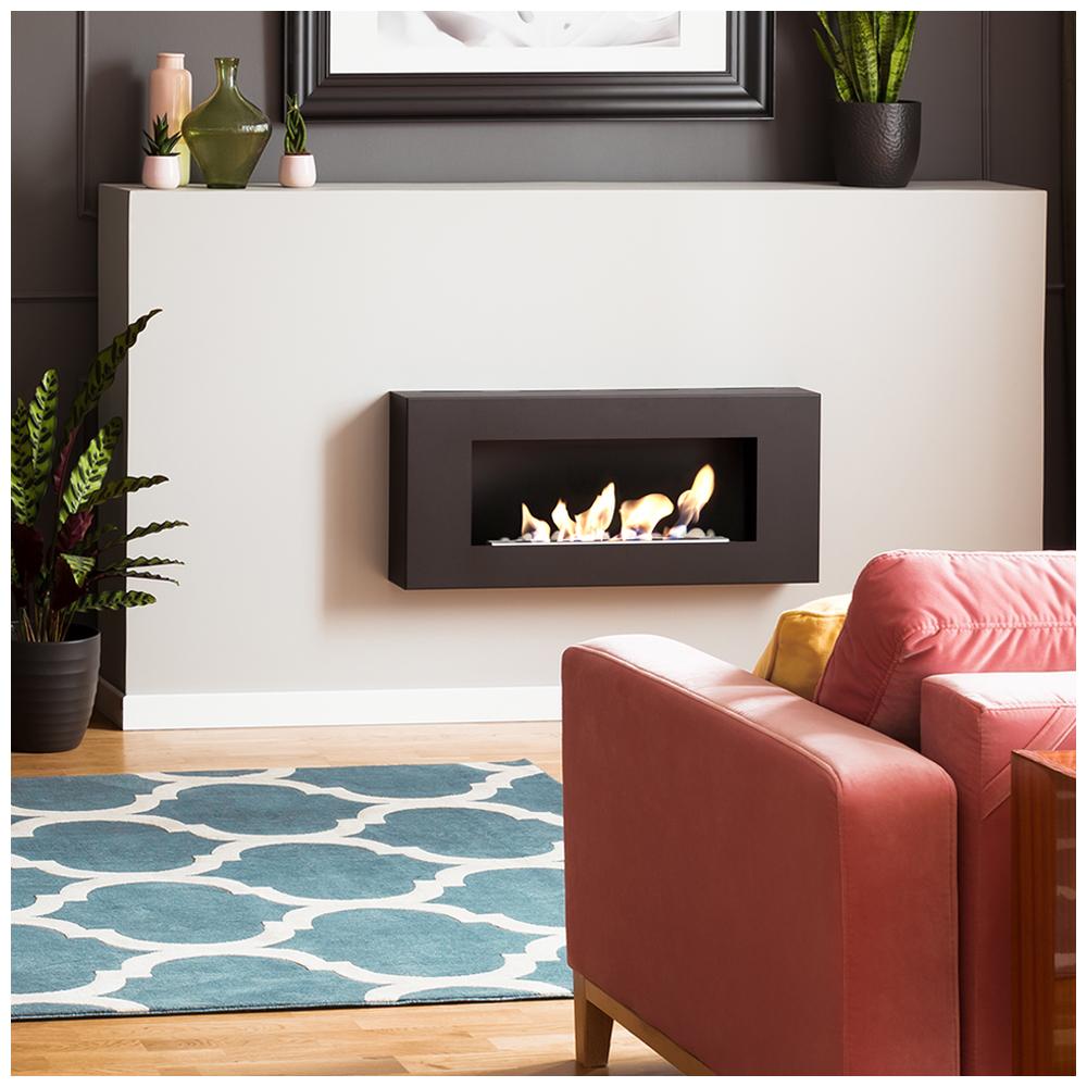 Wall Mounted Bioethanol Fireplace DELTA FLAT Black TÜV