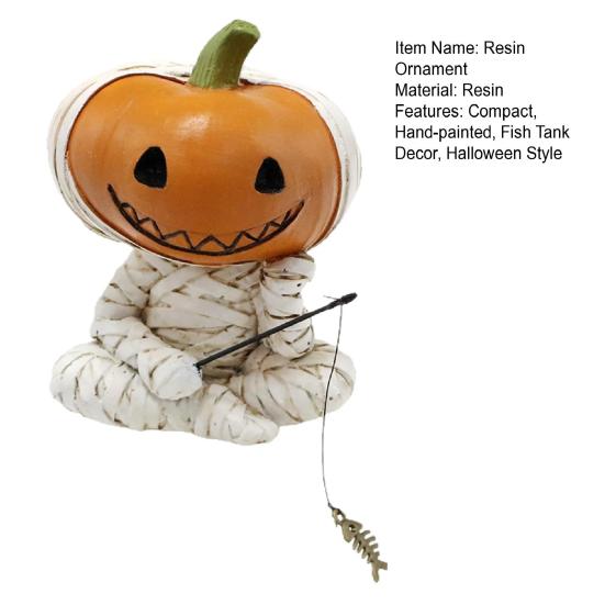 Рыбалка Человек-Тыква Фигурка Смола Голова-Тыква Человек в Бинтах Скульптура Рыбак Человек-Тыква Статуэтка для Украшения на Хэллоуин Аквариум
