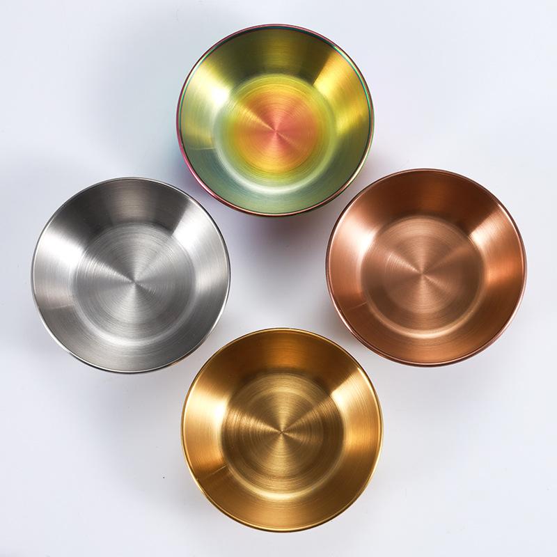 Stainless Steel Round Small Plate Gold Sauce Seasoning Plate Household Restaurant Kitchen Soy Sauce Plate Dipping Sauce Plate