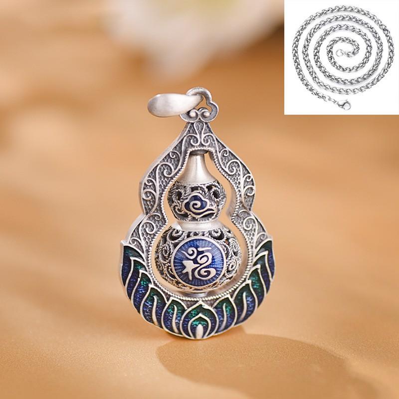Vintage Enamel Gourd Pendant Necklace Men Women Ethnic Style Boho Jewelry Copper Charm With Adjustable Chain