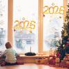 2026 Merry Christmas Window Cling Removable Waterproof PVC Xmas Golden Light String Static Glass Sticker Holiday Party Decoration Decal