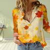 Животное Красивые Кленовые Листья Принт Женская Блузка Весна Осень Сорочка Femme Офисная Дама Застежка На Пуговицах Отложной Воротник Рубашки Женские Блузки Femme
