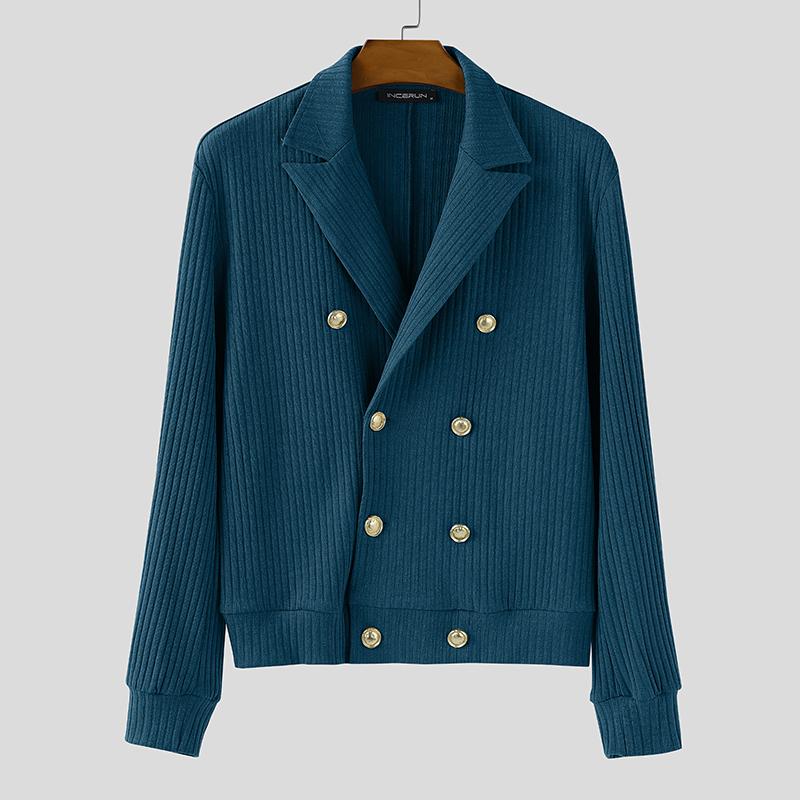 INCERUN Мужские лацканы Длинный рукав Двубортные Повседневные В рубчик Вязаные Куртки Пальто