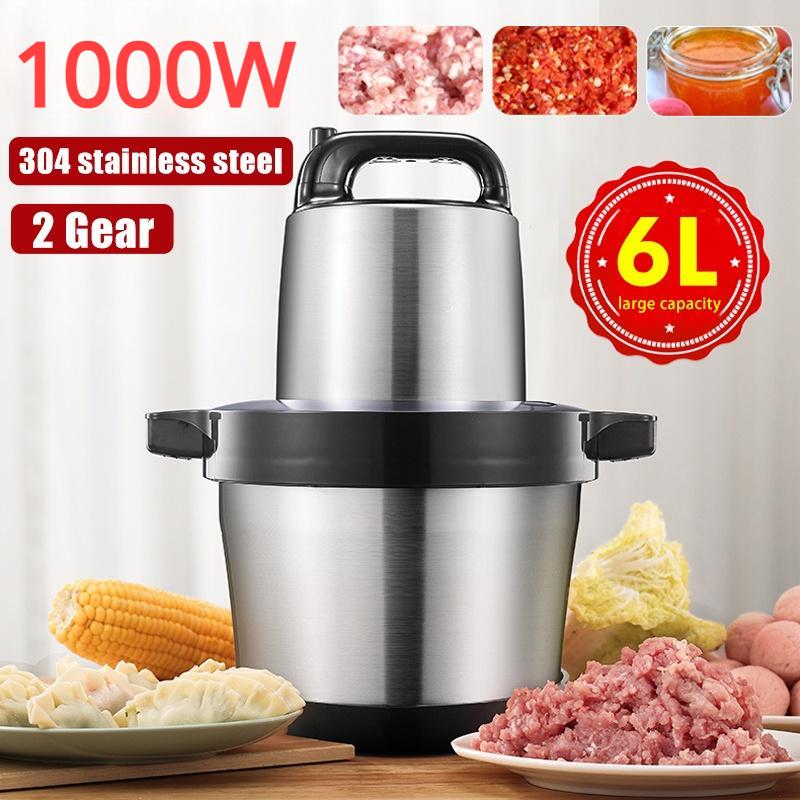 6L 1000W 2 Gear Electric Meat Grinder Kitchen Chopper Mincer Stainless Steel Garlic Vegetable Blender Mixer Baby Food Processor