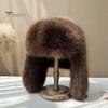 Women Winter Lei Feng Hat Full Protecting Fuzzy Faux Fur Thickened Windproof Solid Color Photo Prop Outdoor Activity Headwear