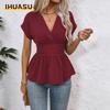 Женские модные повседневные блузки и рубашки с коротким рукавом и v-образным вырезом