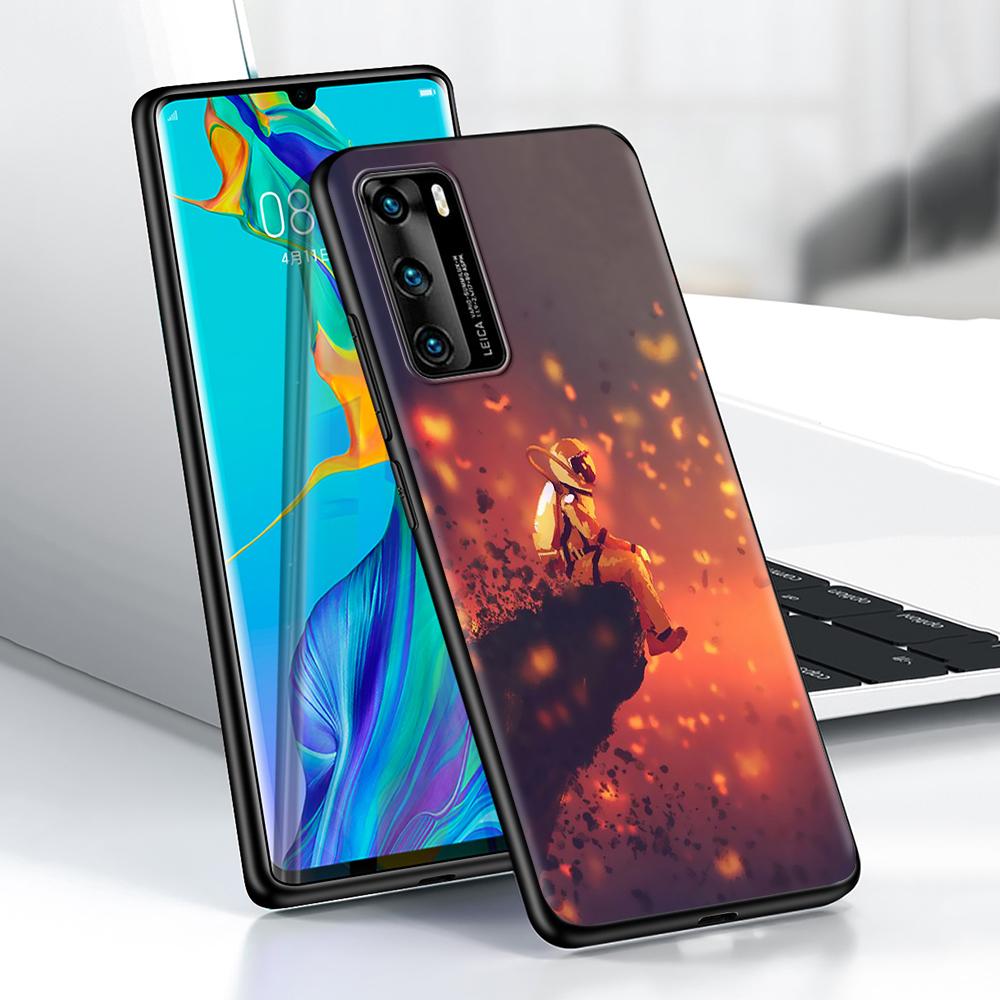 Чехол с забавным космическим космонавтом для Huawei P30 P Smart Z P40 Lite E P20 Y6 Y7 Y9 Honor 8X Play 9A 50 20 Pro, черный мягкий чехол