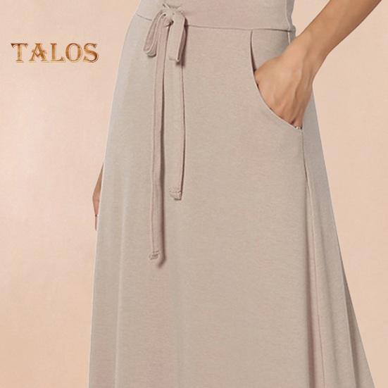 Женская макси-юбка с регулируемой завязкой, высокой талией, однотонная длинная юбка с карманами, повседневная рабочая юбка