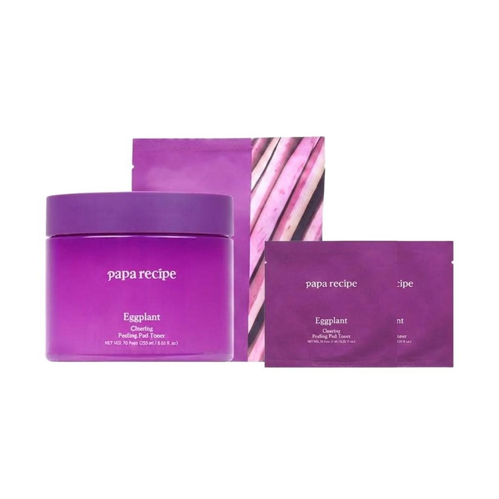 Papa Recipe Eggplant Clearing Peeling Pad Toner Pore Care & Exfoliating 70 Pads + 35 Pads Refill Set with 4 Bonus Pads