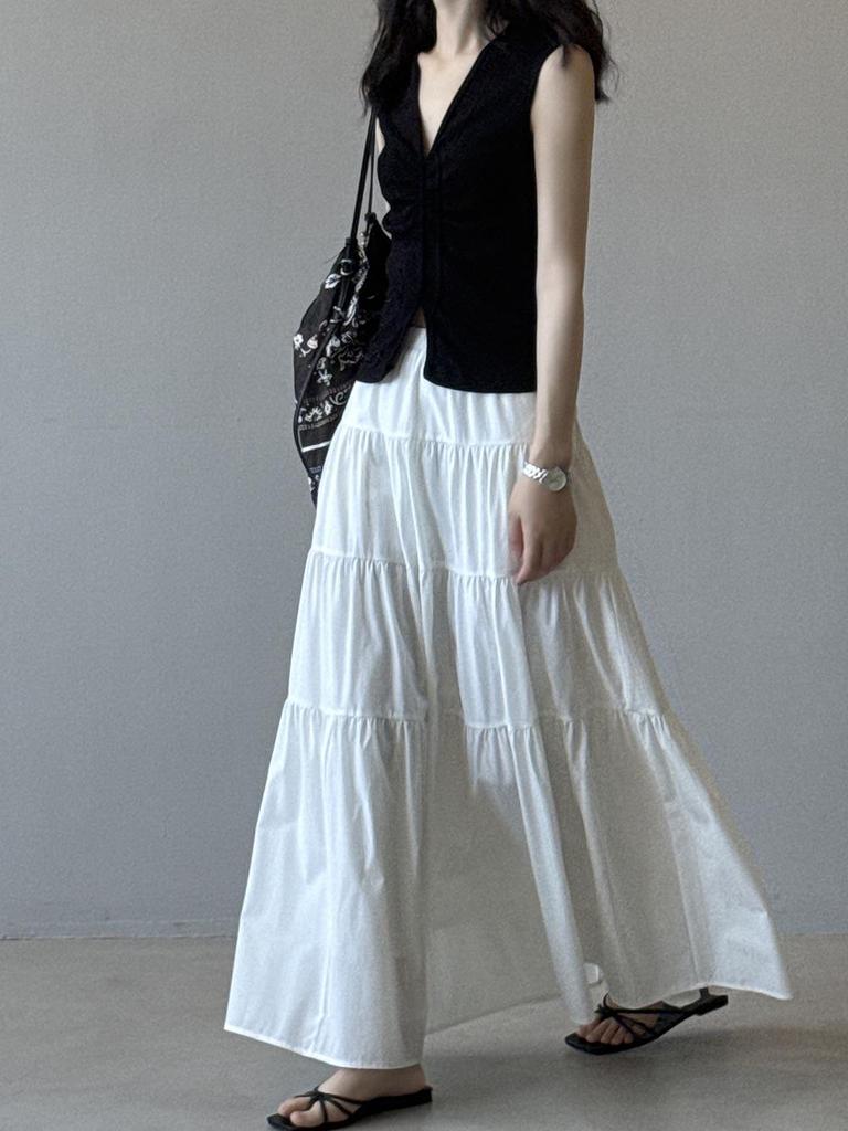 Женская миди-юбка А-силуэта в черно-белую клетку Yan Shuang, с высокой талией, свободного кроя, летний стиль