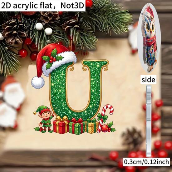 Santa Hat Letter Ornament Personalized 26 Alphabet Christmas with Elf Design, Acrylic Holiday Mantel Hanging Decor for Tree And Party Decorations