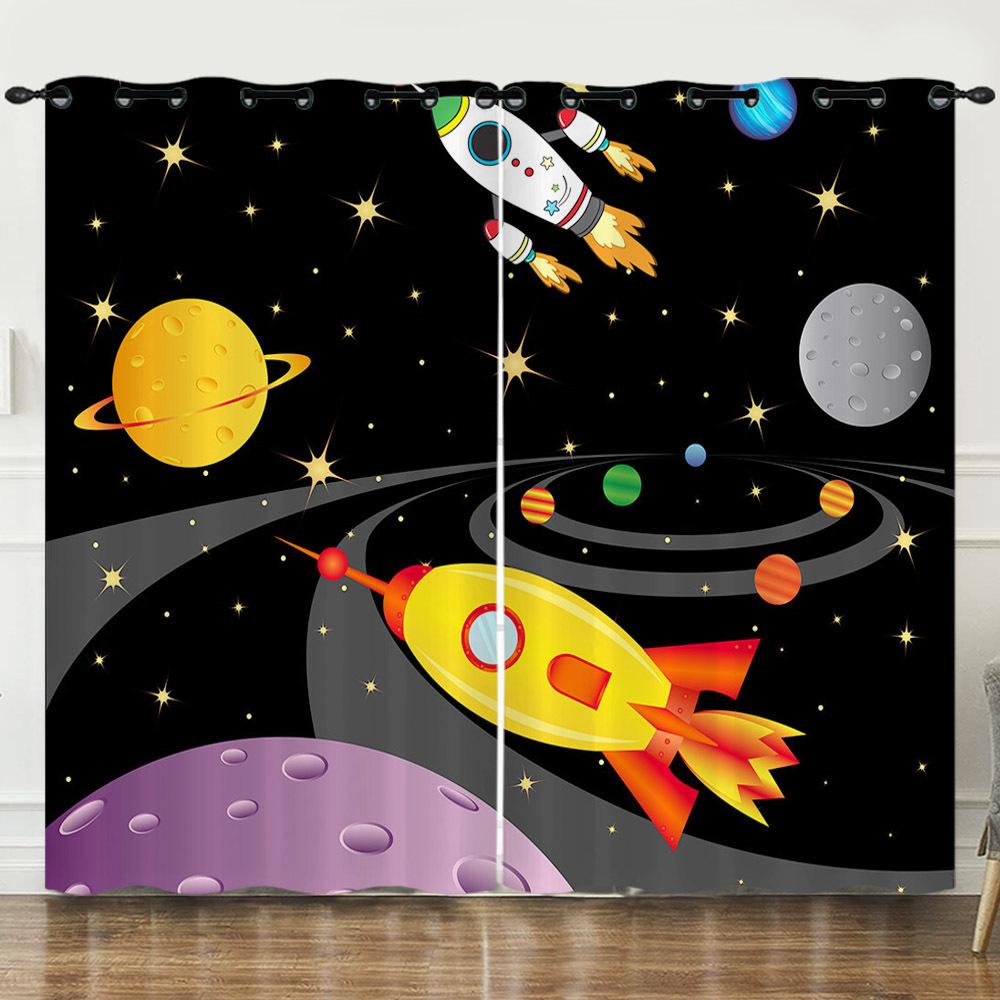 Curtain Space Universe Starry Sky Illustration 3D Digital Printing Blackout Curtain Punching