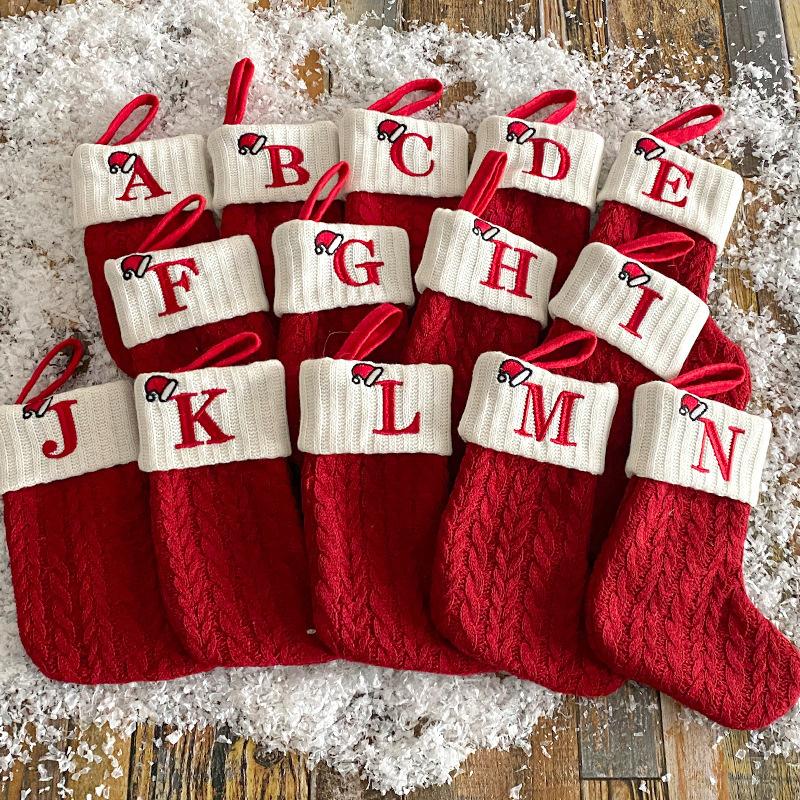 Christmas Stockings With Initials, Letter Embroidered Xmas Stockings Christmas Tree Hanging Pendant Party Decor Navidad Natal