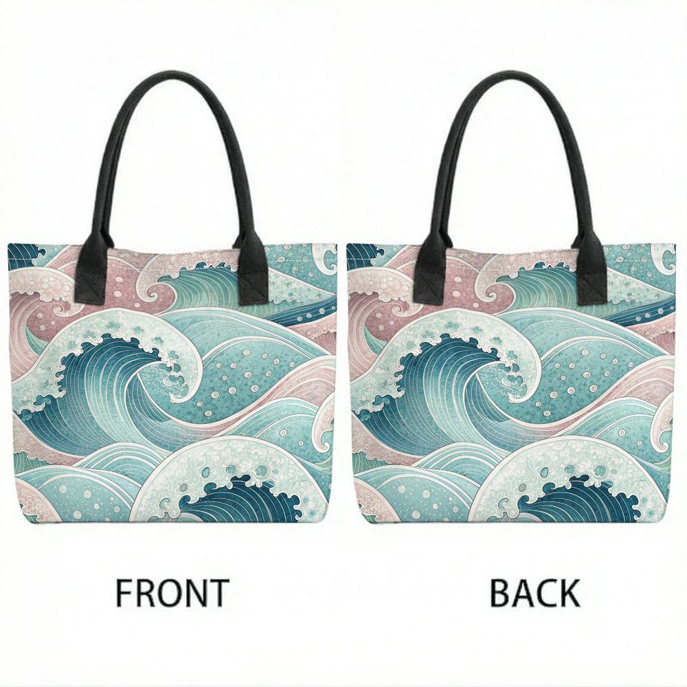 Boho Wave Pattern Tote Bag Large Capacity Casual Shoulder Bag for Daily Use Beach Travel