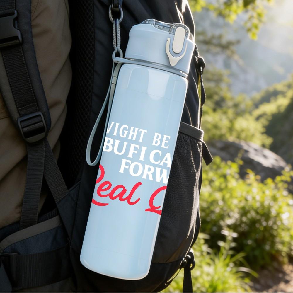 1PC Real Quick Red Letter Art 750ml Color Plastic Sports Water Bottle Leakproof Flip Straw Lid Suitable for Sports Office Home Use