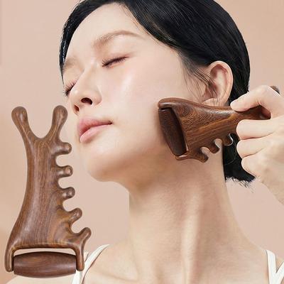 Multifunctional Scalp Massager Sandalwood Head Meridian Hairbrush Portable Nose Scraper Neck