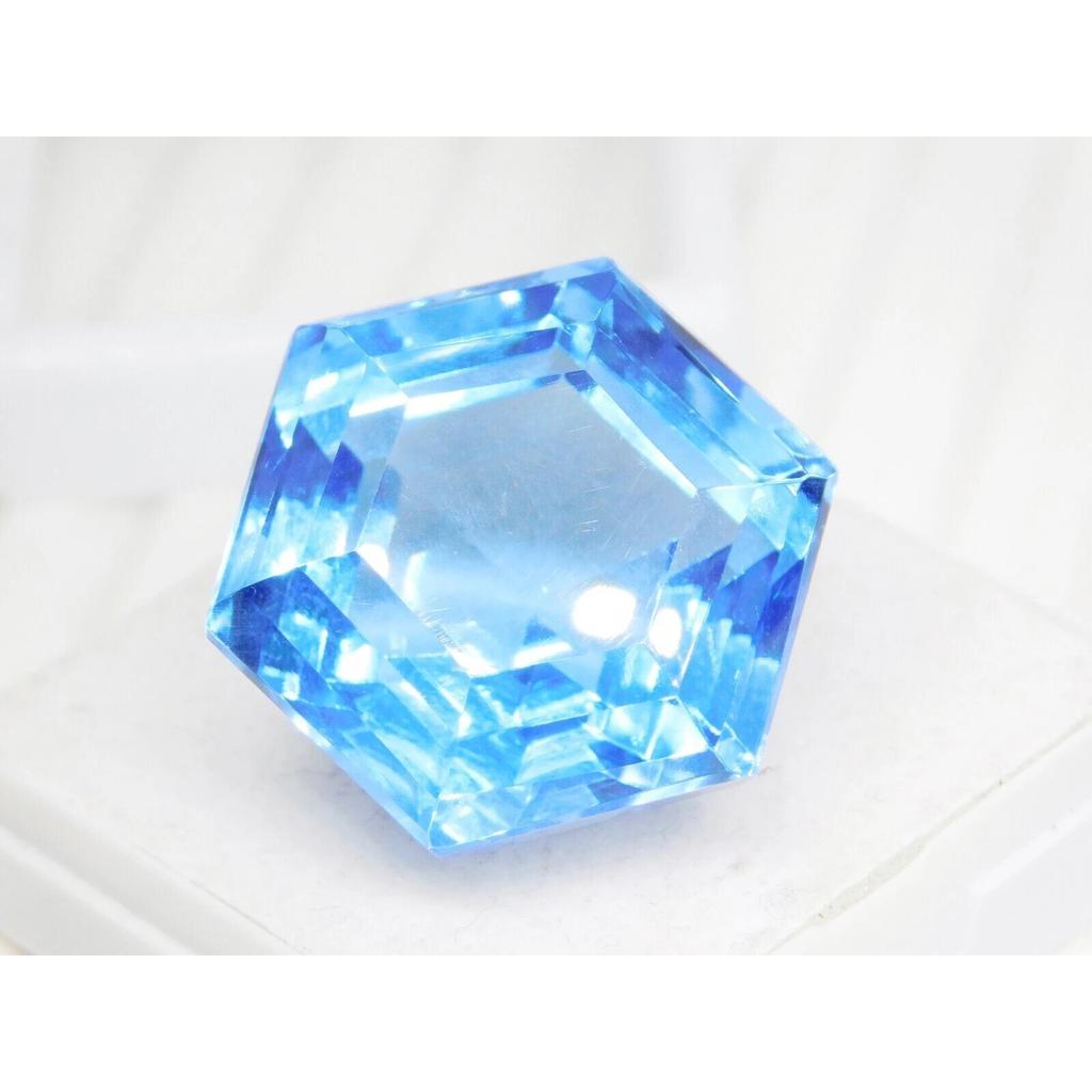Hexagon Cut Natural Brazilian Blue Topaz 10+ Ct Rare Certified Loose Gemstone