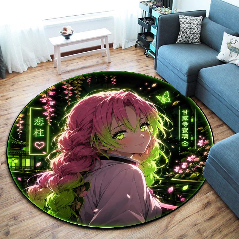 Classic Japanese-style cartoon Demon Slayer round rug, home soft decorative anti-slip yoga mat and chair mat, outdoor floor mat carpet K1