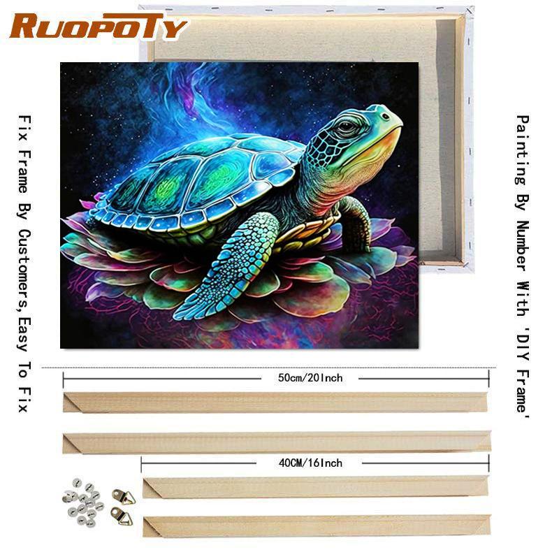 RUOPOTY Картина по номерам для взрослых, стартовые наборы, морские черепахи, животные, ручная работа, акриловая краска, подарок «сделай сам», для домашнего декора с рамкой