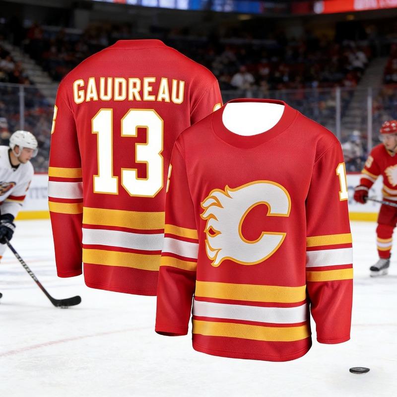 Мужская новая модель Calgary Мужская спортивная рубашка для хоккея на льду 3D-печать Прорывной стиль Красный Мяч Игра Длинный рукав Детская