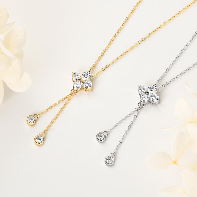 RAPRGOLD GRA Certified Moissanite Four Leaf Clover Pendant Necklaces for Women Real 925 Sterling Silver Chains Fine Jewelry Gift