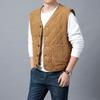 Men's Autumn Winter Padded Warm Vest Men's Diamond Check Shoulder Undershirt Workwear Corduroy V-neck Jackets Men Clothing Large Size