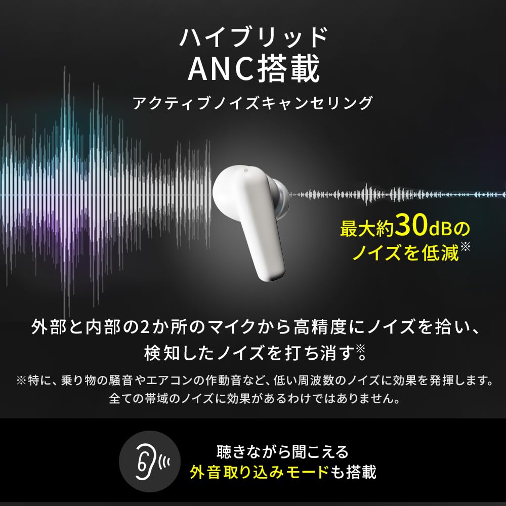 IRIS OHYAMA Wireless Earphones Bluetooth Active Noise Canceling ANC Earphones Up To 20 Hours of Continuous Playback IPX4 Waterproof Standard